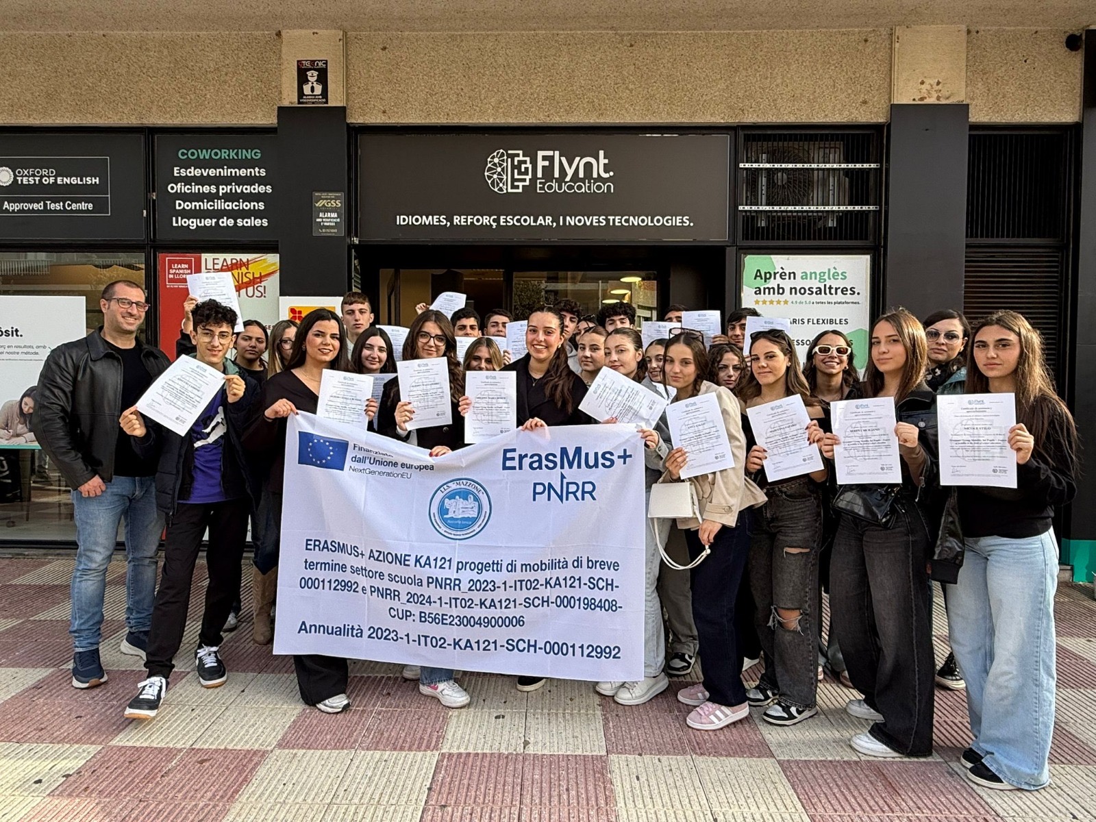 Students holding Erasmus+ certificates in Lloret de Mar